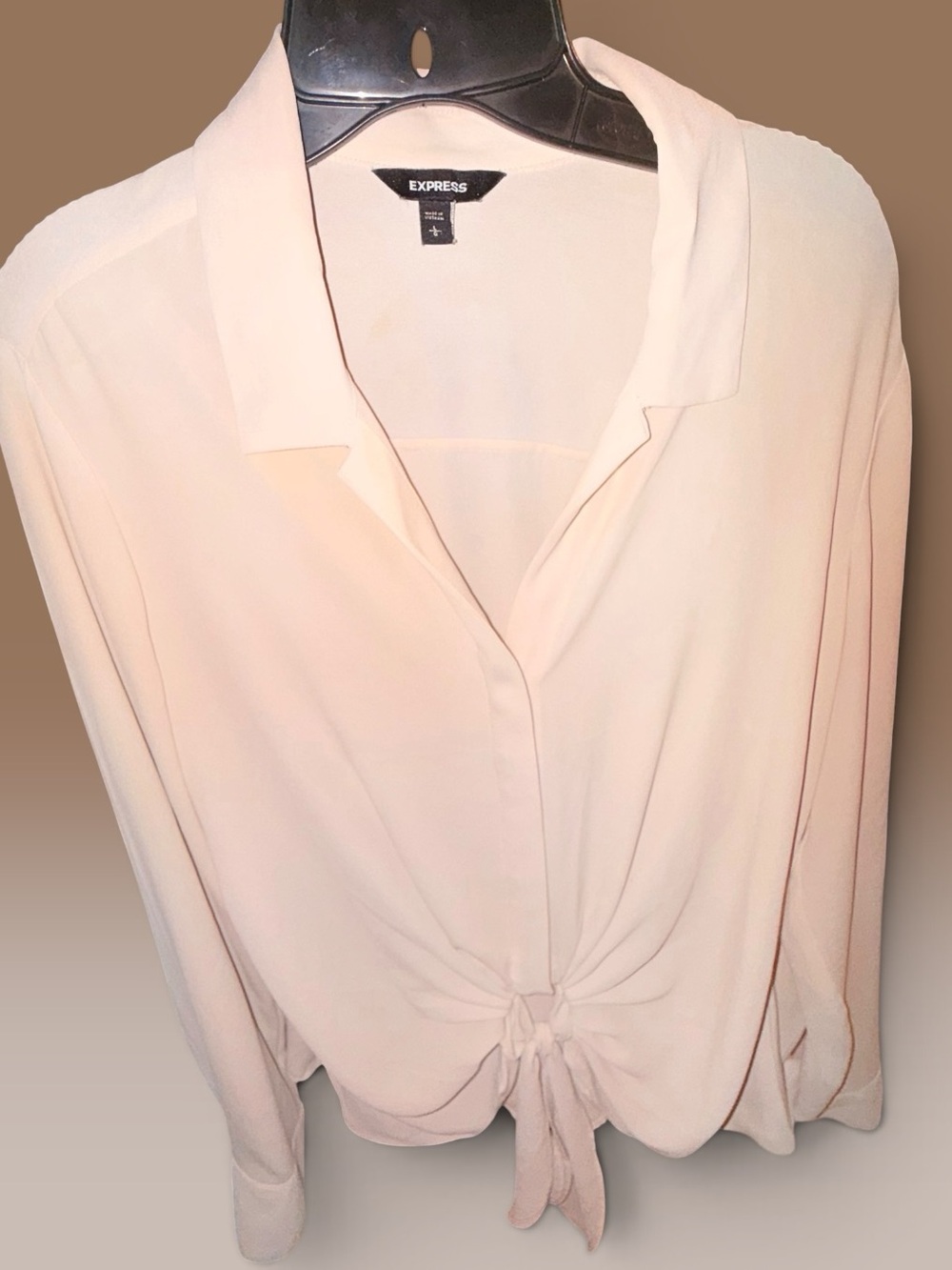 Express Editor Tie-Front Button Down Shirt in Cream